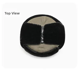 Overlook of olive green winter trapper hat with black faux fur trim and ear flaps