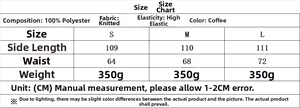 Tabella taglie per completo in maglia a righe con misure in CM e composizione 100% poliestere