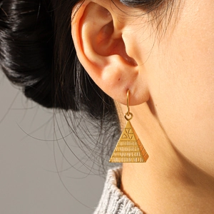 Vintage Pyramid Drop Earrings Textured Stainless Steel 18K Gold Plated Egyptian Style Bohemian Chic Jewelry For Women