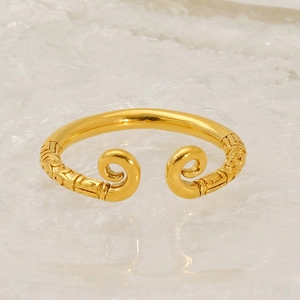 Vintage golden Sun Wukong open ring with intricate relief patterns in stainless steel