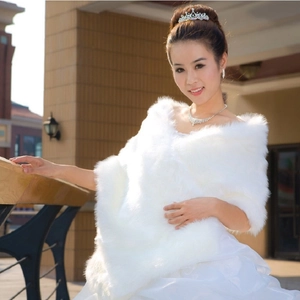 Elegant white faux fur bridal shawl for winter weddings and formal evening dresses