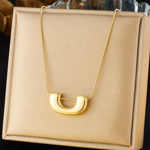 Minimalist U-Shaped Pendant Necklace Gold Plated Stainless Steel Snake Chain Geometric Clavicle Jewelry For Women