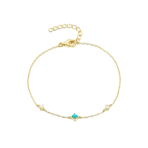925 silver gold bracelet with turquoise and zircon stones in paperclip link design