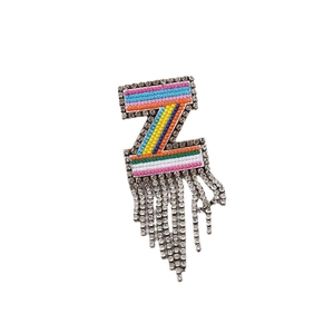Rainbow striped letter Z brooch with sparkling rhinestone fringe for women