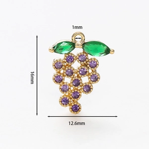 18K gold-plated grape pendant with purple zircons and dimensions of 16mm by 12.6mm