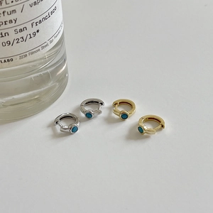 Minimalist S925 silver hoop earrings with blue zircon stones in gold and silver finish