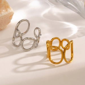 Geometric Hollow Oval Ring Stainless Steel Adjustable Minimalist Statement Jewelry For Women