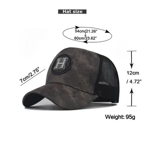 Size guide showing adjustable circumference, height and brim of plaid baseball cap