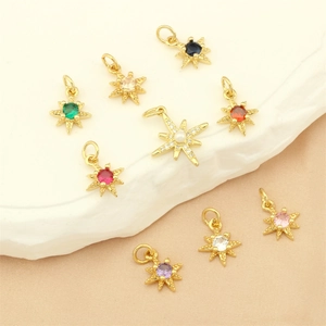 North Star Charms Copper Gold Plated Cubic Zirconia Pendants DIY Jewelry Making Accessories For Necklace Bracelet