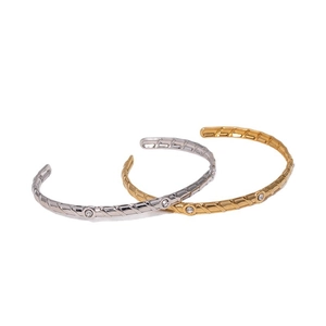 Elegant 18K gold and silver stainless steel bamboo bangles with inlaid diamonds
