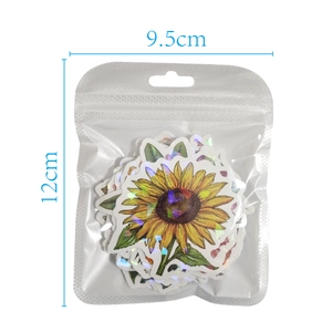 Detailed view of sunflower vinyl stickers package measuring 9.5cm by 12cm for decoration