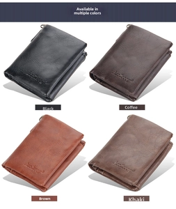 Vertical leather men's wallets in black, coffee, brown, and khaki with pebble texture