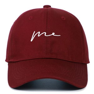 Classic deep wine red baseball cap with white me embroidery and curved brim in cotton
