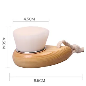 Beech wood handle facial cleansing brush with dimensions 8.5cm total length and 4.5cm brush head