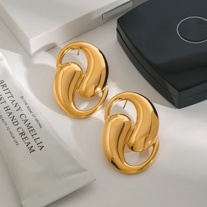 Polished gold abstract waterdrop stud earrings with sleek metallic mirror finish