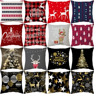 Set of 16 Christmas pillow covers with reindeer and tree patterns for holiday decor