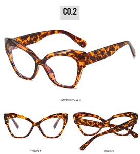 Multiple views of cat eye glasses frames in tortoiseshell pattern with front and back details