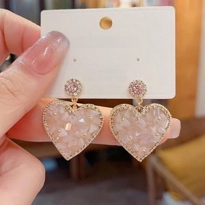 Sparkling pink crystal heart earrings with gold plating and 925 silver posts for women