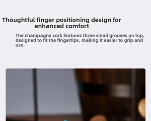 Detail of champagne stopper with rotating lock and three ergonomic finger grooves