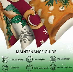 Detailed fabric texture and laundry maintenance guide for Christmas deer cushion cover