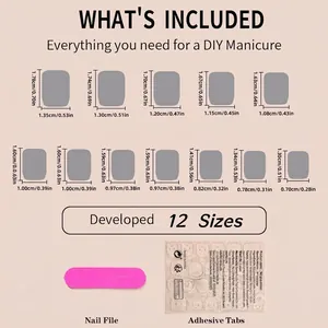 Short square starry night press on nails size chart with tools and 12 nail size dimensions