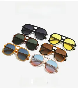 Classic aviator polarized sunglasses showing dual-bridge frame details and multiple color options