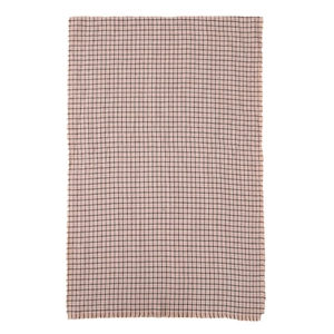 Elegant pink houndstooth scarf with classic brown check pattern and tassel fringe edges