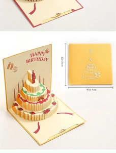 3D pop-up birthday card with a three-layer strawberry cake design and candle details