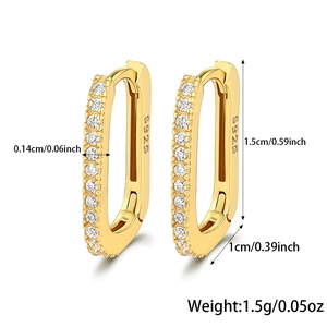 Detail view of 925 silver gold hoop earrings with zircon stones and size specifications