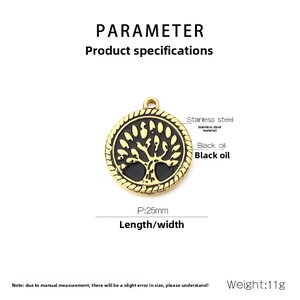 Detailed 25mm Tree of Life pendant in gold plated stainless steel with black oil finish