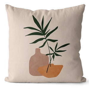 Nordic cream abstract cushion cover with floral print in minimalist cotton linen style