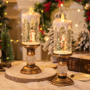 Christmas LED lantern set with Santa and Snowman inside with swirling glitter effect