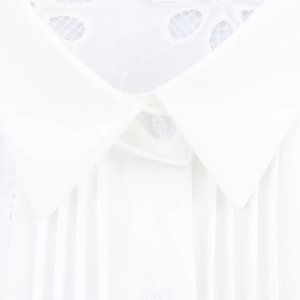 White French style lapel shirt with lace embroidery and pleated details for women