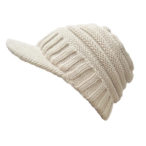 Stylish cream white knitted beanie with brim for women, featuring warm cable knit pattern