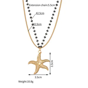 Detailed size chart of double-layer starfish necklace with 42.5cm chain and 3.5cm pendant