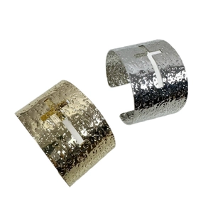 Hammered texture cuff bracelet with cross cutout design in gold and silver finish