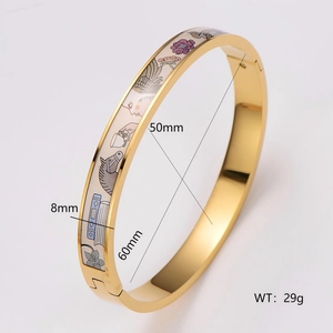 Chic cream white and blue bunny enamel bangle bracelet with gold plated finish