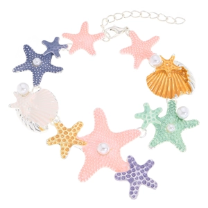 Collana con ciondoli a forma di stelle marine colorate, conchiglie e perle argentate