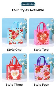 Detail of colorful floral non-woven gift bags for Mother's Day with rose patterns