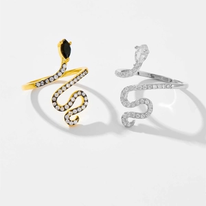 925 silver snake rings with colorful zircon in gold and silver open adjustable style