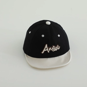 Detail of Angel 3D letter embroidery on bicolor soft brim baby baseball cap