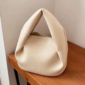 Ruched Cloud Crossbody Handbag Pebbled PU Leather Minimalist Shoulder Bag For Women