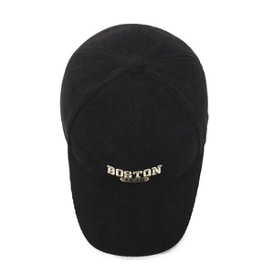 Casquette de baseball en velours côtelé noir avec broderie BOSTON 1630 vue de haut