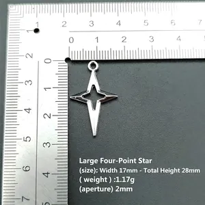 DIY zinc alloy hollow four-pointed star pendant in silver finish with size measurements