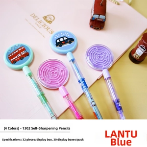 Close-up of creative non-sharpening pencils featuring mini mazes and London theme toppers