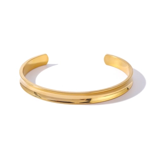 Minimalist 18K gold plated stainless steel C-shaped open cuff bangle with concave design