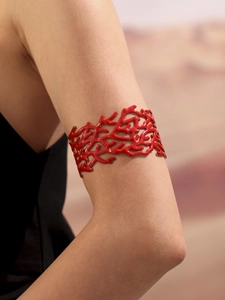 Bracelet de bras corail rouge artistique en acier inoxydable émaillé pour femme