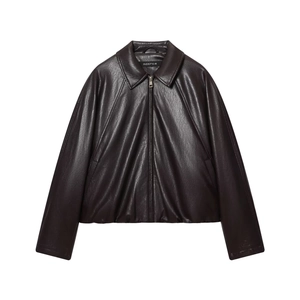 Giacca Bomber Da Donna In Ecopelle PU Cerniera Lampo Colletto A Revers Streetwear Rétro Casual Allentata