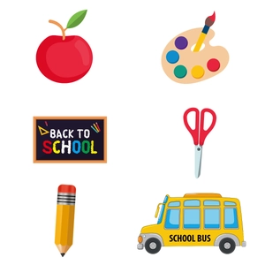 6er-Set Deko-Wirbel für Schulfeste mit Schulbus und Bleistift-Cartoon-Icons