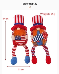 Detailed dimensions of Independence Day gnomes with stars and stripes theme 34cm height